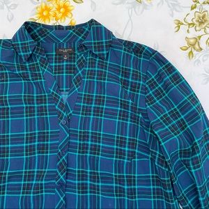 Talbots Size MP Blue Plaid Button Down Blouse